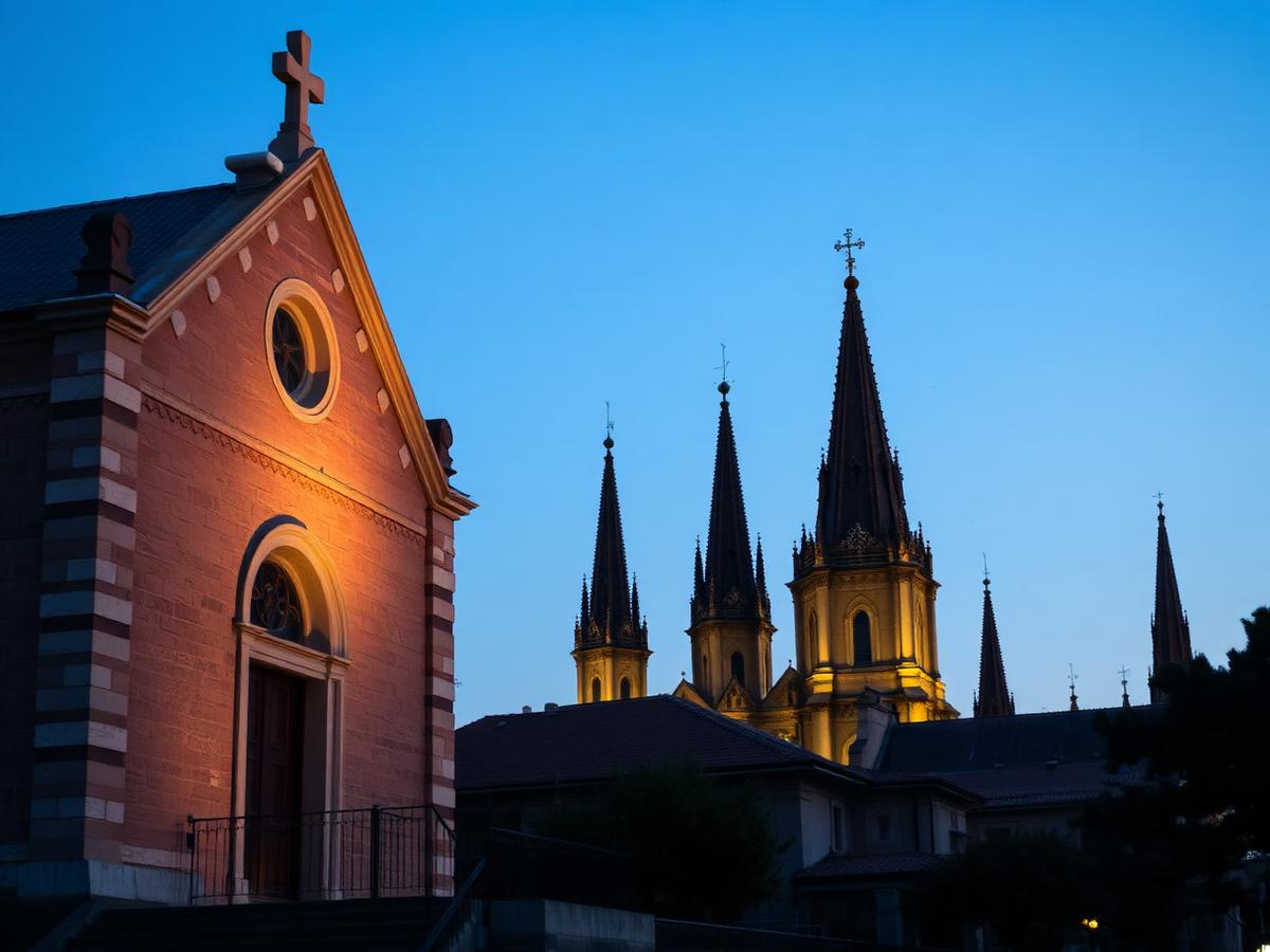 Chapel and cathedral spires at dusk